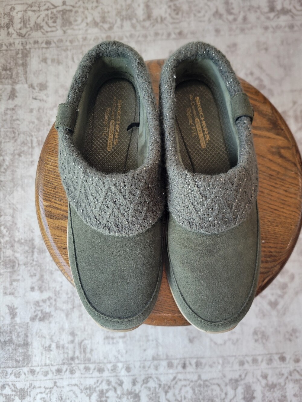 Skechers Easy Going Suede Clogs Womens 10 Forest Green Water Repellent Comfort S - Picture 3 of 9